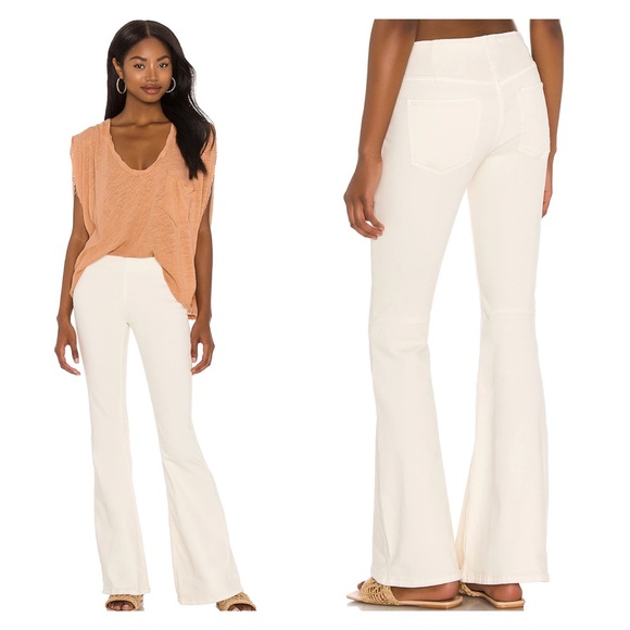 Free People Penny Pull on Flare Jean Pants Ivory - Picture 6 of 10